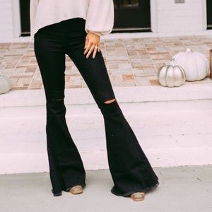 “BACK IN BLACK” Slit Knee Denim Bells